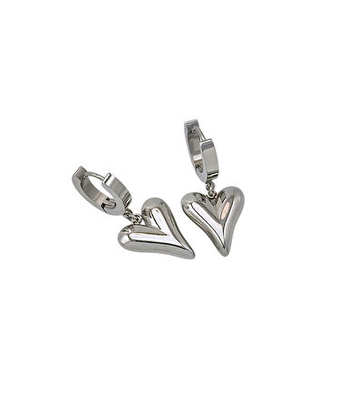 Kadın Çelik Kalp Sallantılı Küpe Gümüş Renk