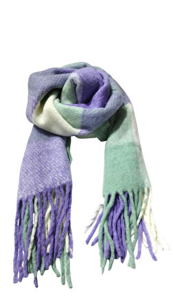 Mor Yeşil Ekru Çok Renkli Yumoş Atkı(180*45)