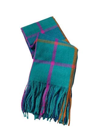 Turuncu Pembe Çizgili Yeşil  Yumoş Kışlık Şal (70*180)