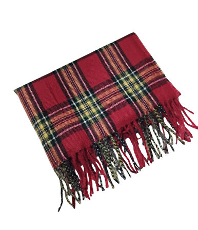 Bordo Yeşil Sarı Ekoseli Kışlık Yumoş Şal  (70*180)