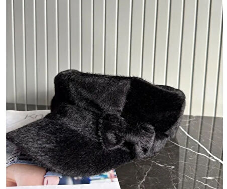 Kadın Fiyonk Detaylı Kürk Kasket Şapka Siyah