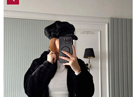 Kadın Fiyonk Detaylı Kürk Kasket Şapka Siyah