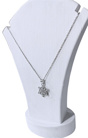 Kadın Çelik Kar Tanesi Model Kolye Gümüş Renk