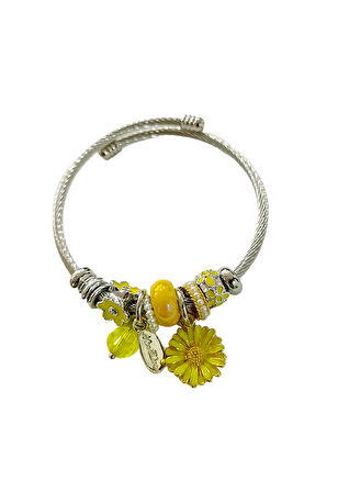 Kadın Çelik Charm Bileklik Bilezik Çiçek Figürlü Sarı