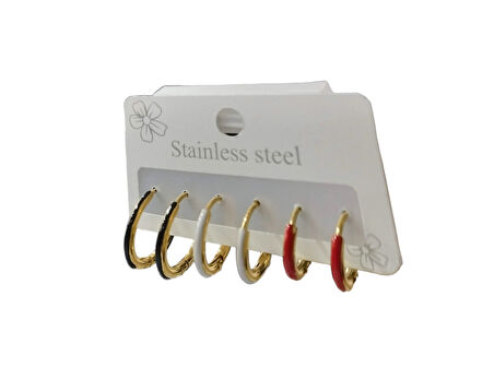 Kadın Çelik 3 Renk 3 Çift Küpe Altın Renk