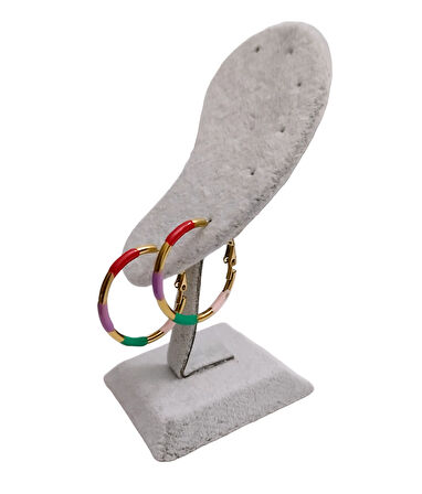 Kadın Çelik Çok Renkli Halka Küpe Altın Renk