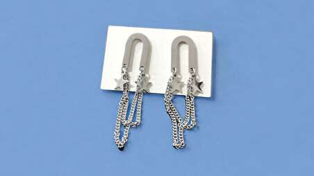 Kadın Çelik Çift Zincir Yıldız  Küpe Gümüş Renk