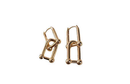 Kadın Çelik Tıffany 2 Geçmeli  Küpe Altın Renk