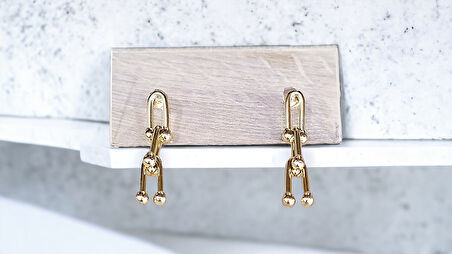 Kadın Çelik Tıffany 3 Geçmeli  Küpe Altın Renk