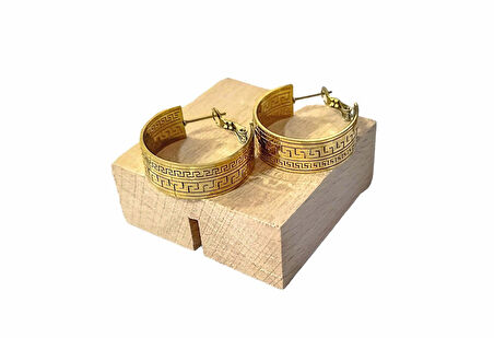 Kadın Çelik Grek Desen Halka Küpe Altın Renk