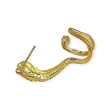 Earcuff Çelik Zirkon Taşlı Kaplan Model Gold Renk Kıkırdak Küpe