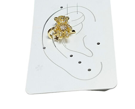 Earcuff Çelik Zirkon Taşlı Teddy Model Altın Renk Kıkırdak Küpe