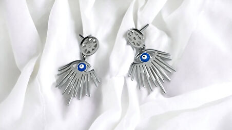 Kadın Çelik Küpe Nazar Boncuklu Göz Detaylı