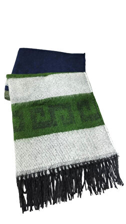 Meander Desenli Yumoş Kışlık Şal Lacivert Gri Yeşil (70*180)