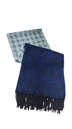 Kazayağı Desenli Yumoş Kışlık Şal Lacivert Açık Mavi( 180*65)