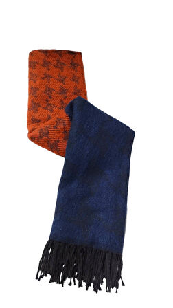 Kazayağı Desenli Yumoş Kışlık Şal Lacivert Kiremit(180*65)