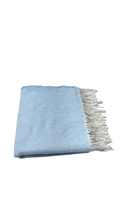 Bayan Balıksırtı Desenli Yumuşak Dokulu Pamuklu Şal Mavi