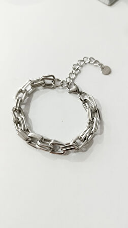 Çelik Gümüş Renk Kararmaz kadin Klasik Tasarım Bileklik( 17+5 Boy)