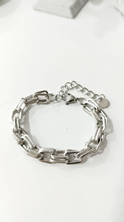 Çelik Gümüş Renk Kararmaz kadin Klasik Tasarım Bileklik( 17+5 Boy)