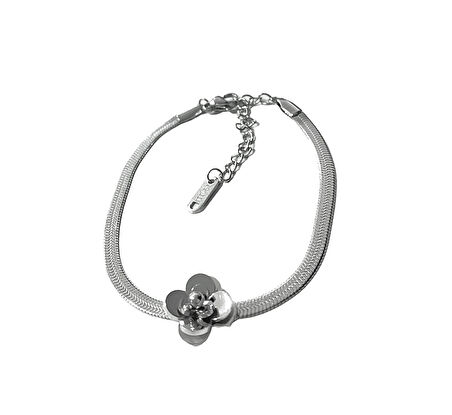 Çelik İtalyan Zincirli Kırçiçeği Gümüş Renk Kararmaz Bileklik( 17+5 Boy)