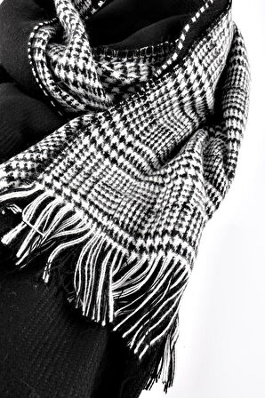 Siyah Kazayağı Desenli Çift Taraflı Kışlık Şal