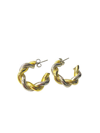 Çift Burgu Halka Kadın Çelik Küpe Altın Gümüş Renk