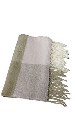 Kadın Açık Pembe Bej Renk Püskül Detaylı Yumoş Atkı