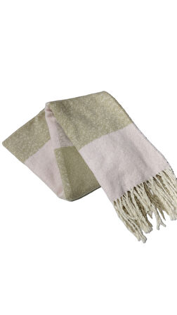 Kadın Açık Pembe Bej Renk Püskül Detaylı Yumoş Atkı