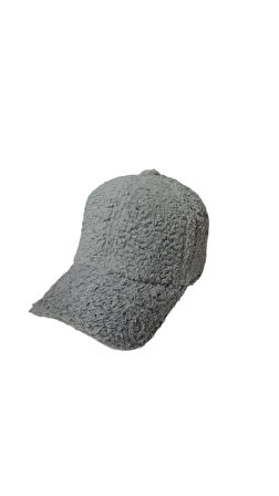 Peluş Teddy Arkası Cırtlı Ayarlanabilir Kep Şapka Gri