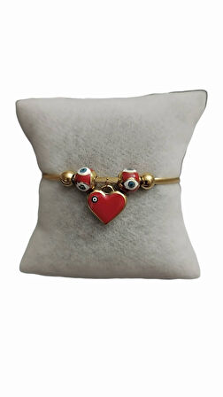 Bayan Çelik Kalp Nazar Boncuklu Gold Renk Kararmaz Mıknatıslı Kadın Bileklik