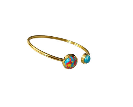 Çelik Mavi Kırmızı Sarı Detaylı Altın Renkli Kararmaz Kadın Bilezik Bileklik