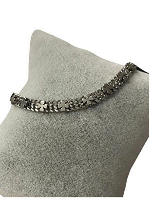 Çelik Yonca Detaylı Gümüş Renkli Kararmaz( 17+5 Boy  )Zarif Kadın Bileklik