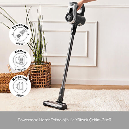 Karaca Vantuz Power Force Max 2 in 1 Şarj Edilebilir Dik Süpürge Silver
