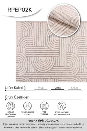 ANATOLIA HALI/VESTA PİNTEREST DESENLİ SİSAL-Krem/Vizon - Özel Ölçü-Mutfak, Koridor Halısı
