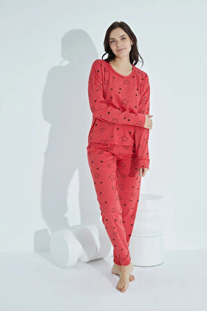 Kadın Desenli Pijama Takımı Bisiklet Yaka Waynap 954