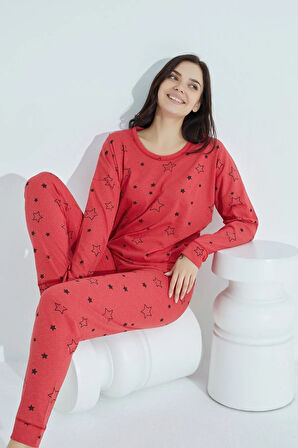 Kadın Desenli Pijama Takımı Bisiklet Yaka Waynap 954