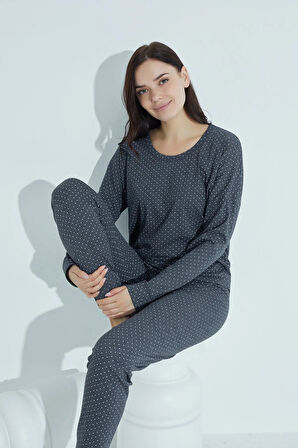 Kadın Desenli Pijama Takımı Bisiklet Yaka Waynap 960