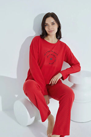 Kadın Desenli Pijama Takımı Bisiklet Yaka Waynap 959