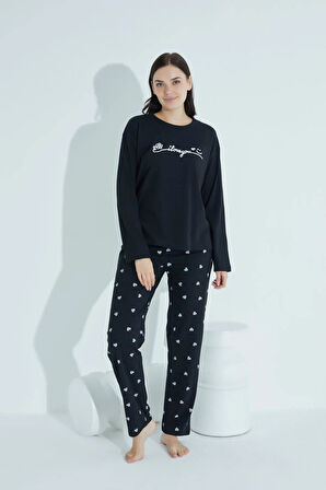 Kadın Desenli Pijama Takımı Bisiklet Yaka Waynap 950