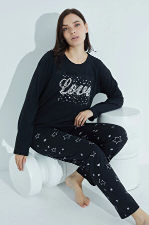 Kadın Desenli Pijama Takımı Bisiklet Yaka Waynap 953