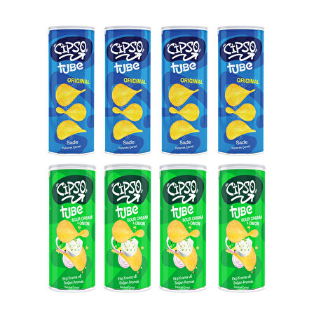 Cipso Tube 90 gr Sade ve Ekşi Krema & Soğan Aromalı Cips 8 li Karma Paket