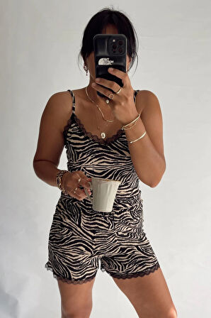 Zebra Dantelli Şort Takım
