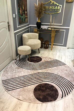 Kaymaz Taban Yıkanabilir Dijital Baskı Dekoratif Modern Desenli Yuvarlak Dot Taban Halı NH002