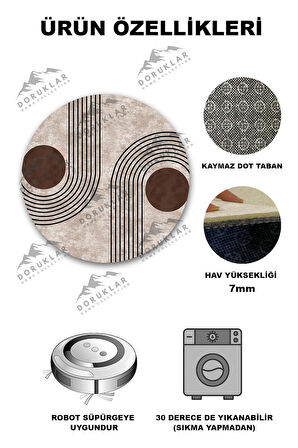 Kaymaz Taban Yıkanabilir Dijital Baskı Dekoratif Modern Desenli Yuvarlak Dot Taban Halı NH002