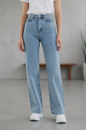 Heaven Kadın Yüksek Bel Buz Kar Yıkama Salaş Wide Leg Jeans Geniş Paça Palazzo Kot Pantolon