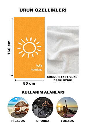 Hello Sunshine Yazılı Plaj Deniz Havlusu Dijital Baskı Peştamal 80x160 CM HSS03