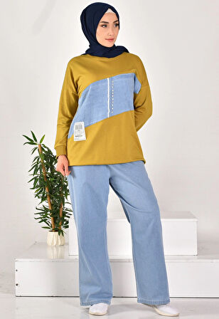 CYLN541 İKİ İPLİK KUMAŞ TAŞ İŞLEMELİ VE GARNİLİ İKİLİ TAKIM