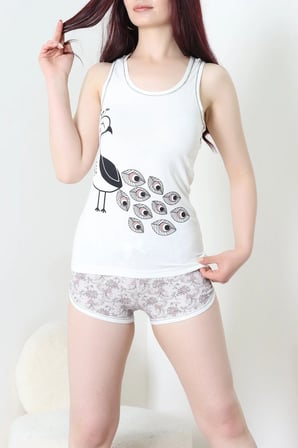 Modi Green Şortlu Pijama Takımı Ekrusiyah - 53504.2161.