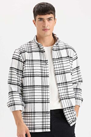 DeFacto Regular Fit Polo Yaka Kareli Flanel Uzun Kollu Gömlek D5835AX24AUER98