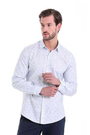 Mint Slim Fit Floral Desenli Gömlek | S